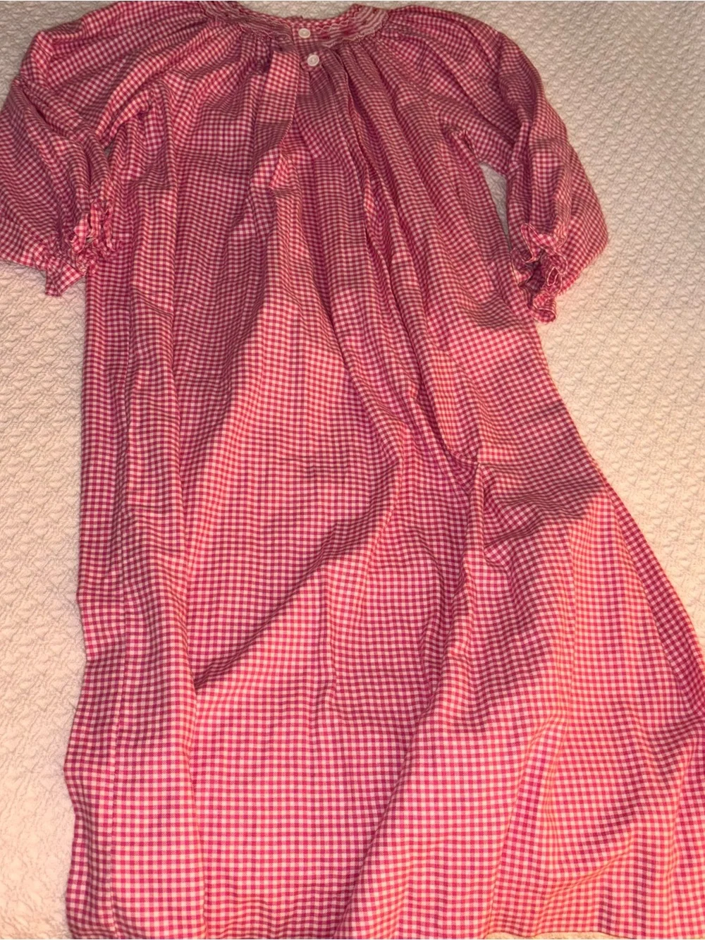Vive la Fete girl 12 hot pink checked smocked flannel nightgown